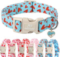 Valentines Dog Collar for Small Dogs - Cute Valentine Blue Dog Collars, Adjustable Puppy Red Hearts Collar with Quick Release Buckle for Girls&Boys Dogs XS