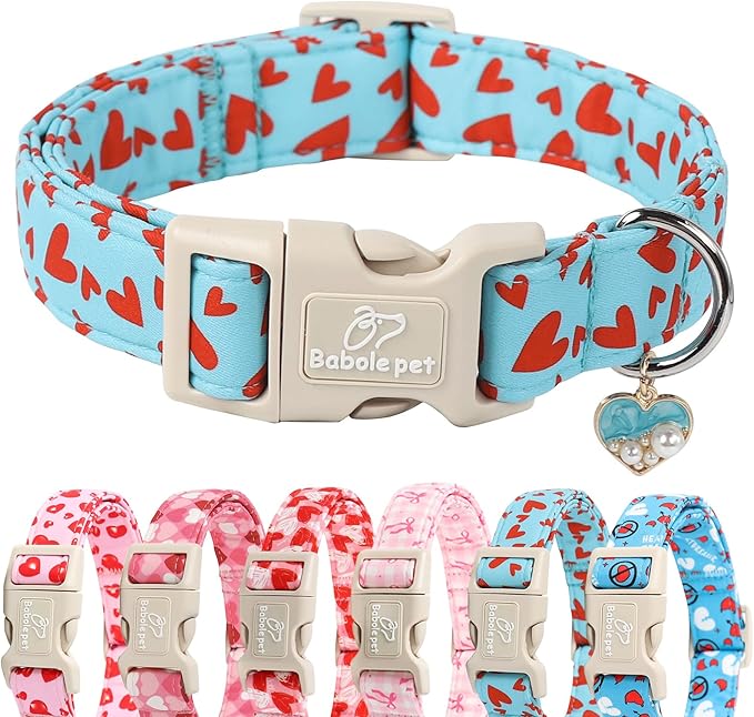 Valentines Dog Collar for Giant Large Dogs - Cute Valentine Blue Dog Collars, Adjustable Puppy Red Hearts Collar with Quick Release Buckle for Boys&Girls Dogs XL