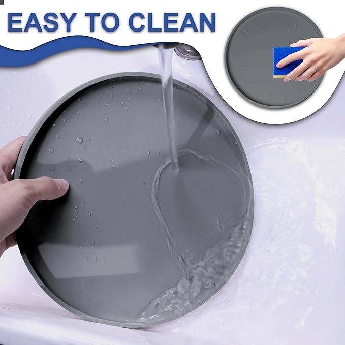 4 PCS Thickened Pet Silicone Food Mat, Nonslip Waterproof Cat Dog Feeding Bowl Mats with Raised Edges for Food and Water Prevent Spills, Round Eating Tray for Floors, Puppy Kitten, 10'' x 10''