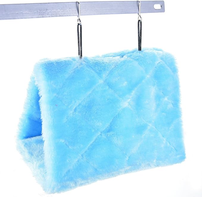 MOACC Winter Warm Bird Nest House Shed Hut Hanging Hammock Finch Cage Plush Fluffy Birds Hut Hideaway for Hamster Parrot Macaw Budgies Eclectus Parakeet Cockatiels Cockatoo Lovebird (M, Blue)