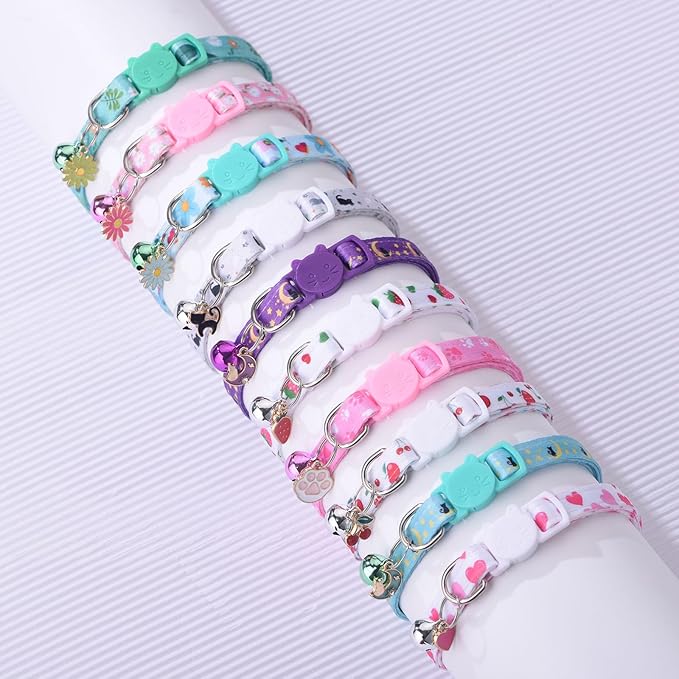 10PC Floral Cat Collar Set with Bells - Breakaway Safety for Kittens and Small Cats (#2)