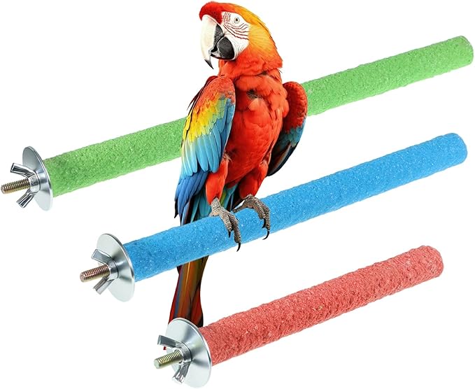 3 Pcs Wood Bird Cage Perch Parrot Perch Stand, Wood Perches Toy Platform Paw Grinding Stick Bird Perches Covers Cage Accessories for Small Medium Birds Like Parakeet Budgies Lovebird Canary (Colorful)
