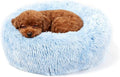 Calming Donut Dogs Beds for Small Dogs Washable,19inch Fluffy Round Puppy Bed for Puppies,Cats & Toy Breeds with Raised Rim,Fits up to 15 lbs Pets,Gradient Blue