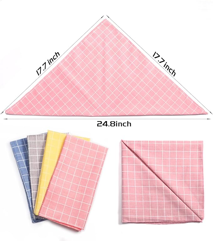 4PCS Spring Dog Bandanas Cat Birthday Cute Soft Cotton Puppy Scarfs Washable Daily Handkerchief Pink Yellow Blue Grey Comfortable Gifts, Adjustable Accessories for Small Medium Large Girl Boy Pup Pet