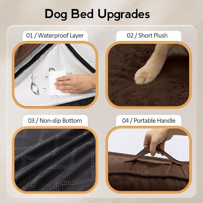 Large Orthopedic Dog Bed with Sides Big Dog Beds with Removable Washable Cover Non-Slip Waterproof Pet Bed for Medium Large Dogs - Brown L