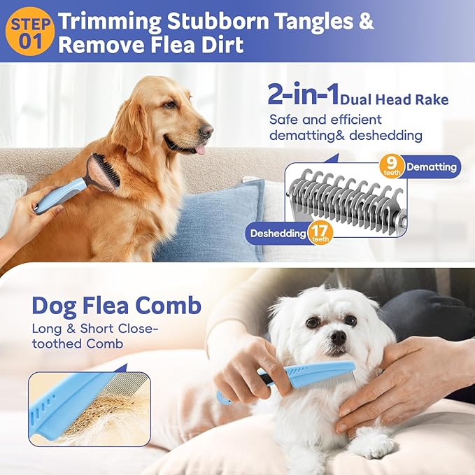 Bath Grooming Kit for Pets, 10pcs Dog Brush for Shedding with Dog Nail Clipper and Trimmer, Dog and Cat Grooming Supplies, Dematting Comb for Dogs, Pet Bath Supplies