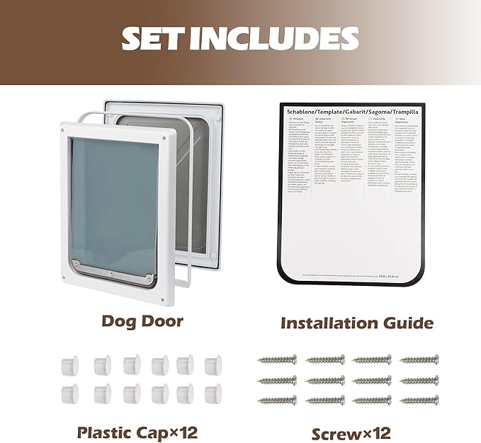 Doggie Dog Flap Interior Sliding Door Wall 2 Ways Locking Entry Pet Glass Door with Transparent Flap