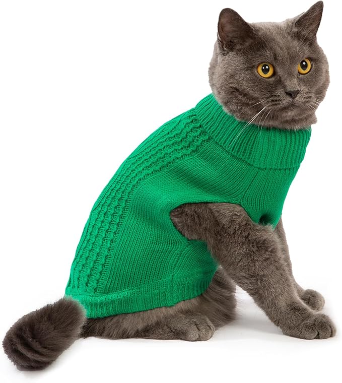 Stretchy Cat Sweater - 17 Colors & 6 Sizes | Snug Winter-Ready Knit for Boy/Girl Cats & Kittens(Dark Green, Small)