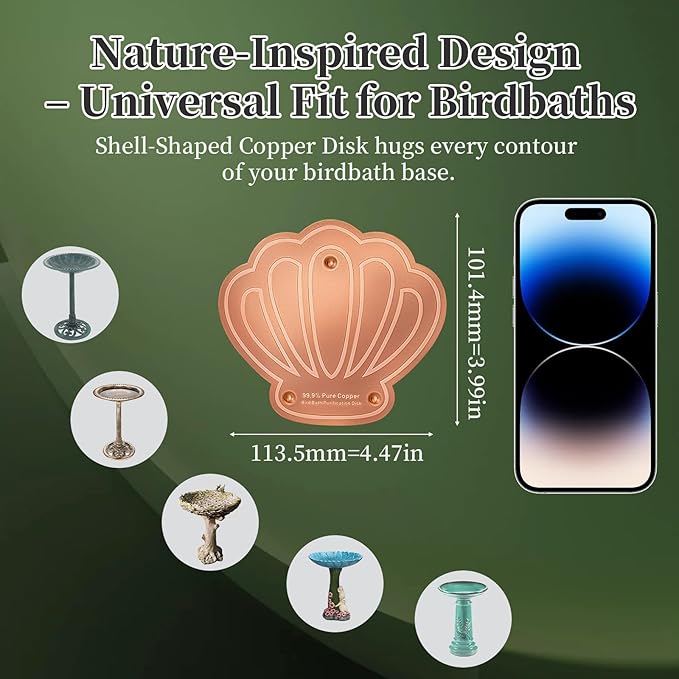 Bird Bath Copper Disk, 99.99% Pure Copper Metal Disc Bird Bath Cleaner for Outside Bowl Physical Safe Outdoor Water Purify Accessories (3-Point Support Design)