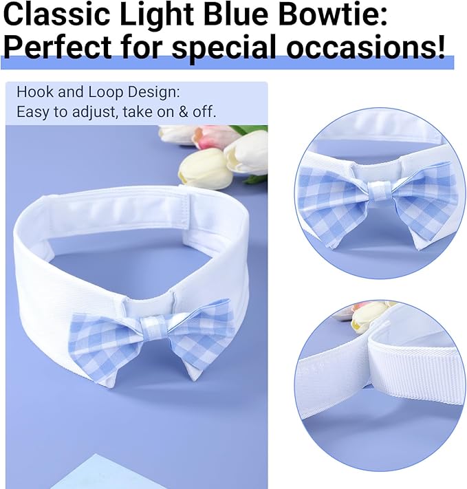 Segarty Dog Bow Tie for Neck Girth 16.5-21.2in, Adjustable Light Blue Plaid Bowtie Collar for Extra Large Dogs, Neck Tie Tuxedo Comfortable Cotton Grooming Accessory for Wedding Holiday Birthday Party