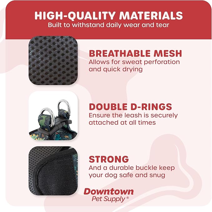 Downtown Pet Supply Step-in Dog Harness – No Pull, Adjustable Padded Mesh with Reflective Trim, Secure Buckle Strap – Comfortable & Breathable Small Dog Harness, Medium, Dinosaur
