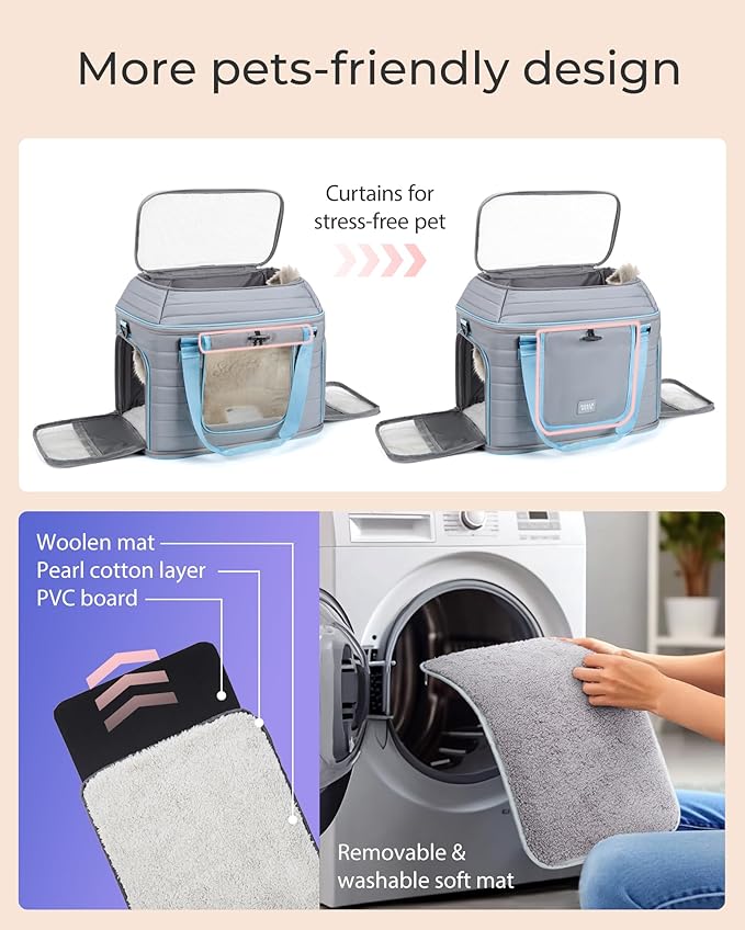 Top-Expandable Pet Carrier: NOBLE DUCK Airline Approved Pet Travel Bag for Cats/Dogs Up to 20 Lbs | Soft-Sided, Multi-Sided Breathable with Anti-Escape Zipper & Privacy Curtain to Reduce Stress