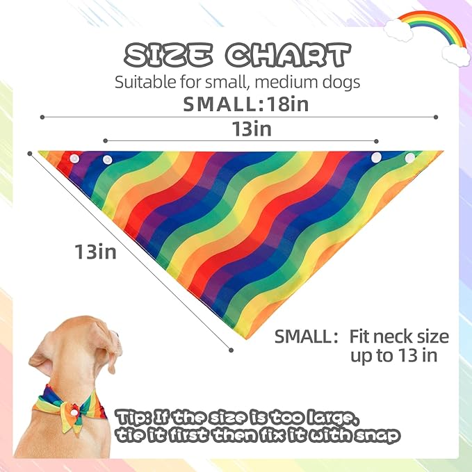 PAWCHIE 4 Pcs Dog Bandanas Gay Pride Rainbow Bandanas, Rainbow Scarf for Boy and Girl, Colorful Pet Triangle Scarf Bibs, Adjustable with Two Snaps - Kerchief Set Accessories for Dogs Puppy Cats, S