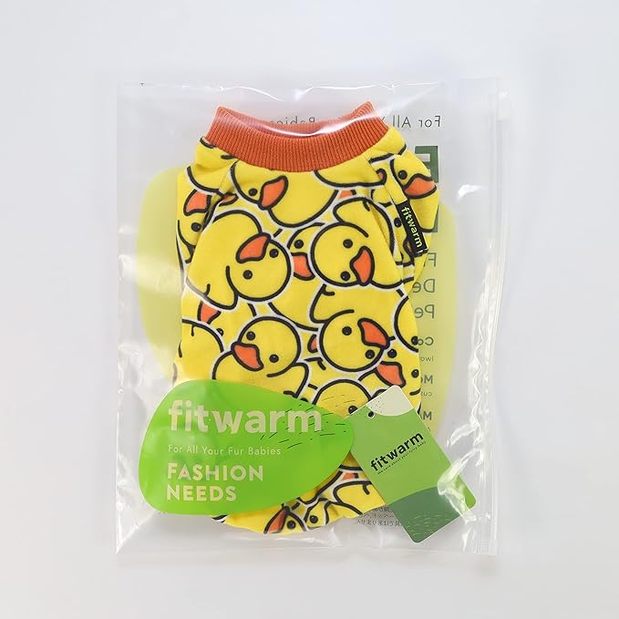 Fitwarm Funny Duck Dog Pajamas, Dog Winter Clothes for Small Dogs Girl, Lightweight Velvet Pet Jumpsuit, Cat Onesie, Yellow, Large
