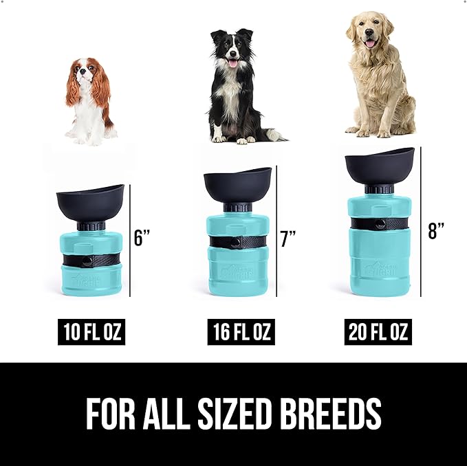 GORILLA GRIP Dog Water Bottle, Portable Water Bowl Dispenser for Dogs, 16 oz Leak Proof Pet Travel Squeeze Bottles Food Grade Silicone, Pet Stocking to Go Puppy Essentials, Turquoise