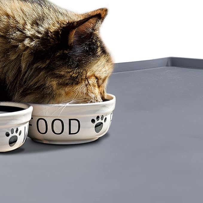Dog Food Mat,Silicone Waterproof Food Tray,Non Slip Pet Bowl Mats Placemat,0.6" Raised Edge,Suitable for Most Small and Medium Sized Pets,18.5" x 11.5"