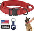 DAGANXI Tactical Dog Collar, Adjustable Military Training Nylon Dog Collar with Control Handle and Heavy Metal Buckle for Medium and Large Dogs, with Patches and Airtags Case (Red, M)