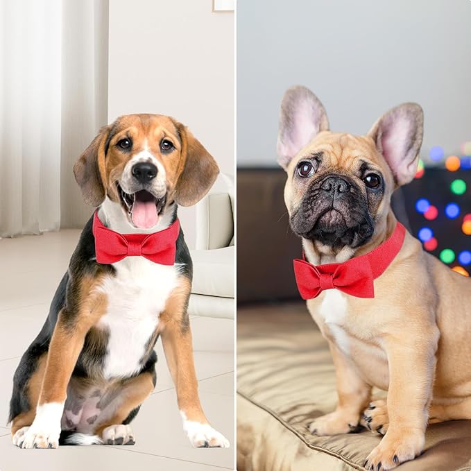 Segarty Dog Bow Ties for Small Medium Dogs Neck Girth 10.2-14.2in, Adjustable Red Bowtie Collar Cat Necktie Comfortable Cotton Girl Pet Grooming Accessory for Formal Wedding Holiday Birthday Valentine
