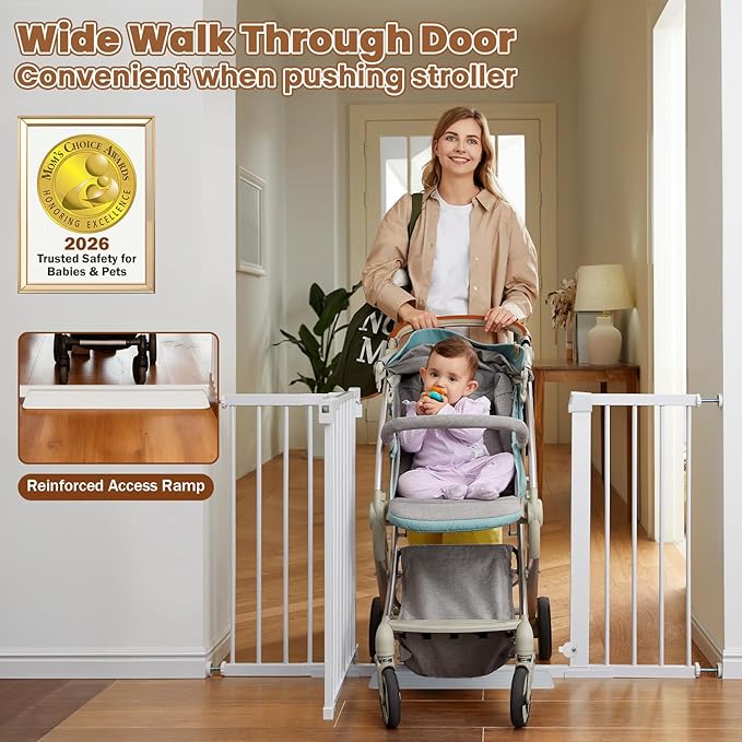 Mumeasy Baby Gate Extra Wide, 29.5"- 51.5" Pressure Mounted Dog Gate with Walk Through Door, Auto Close Pet Gate for Stairs,Doorways,House