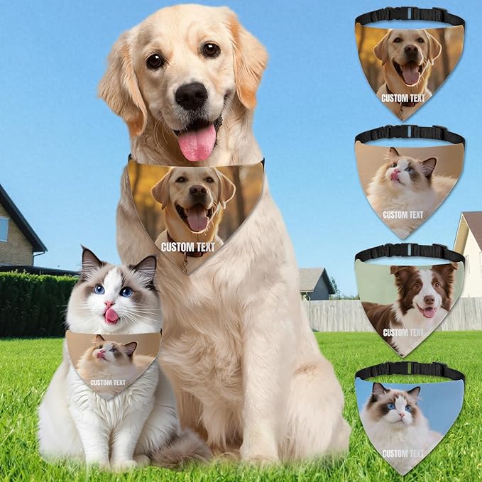 Custom Dog Bandana with Photo Personalized Dog Bandana Custom Image & Text, Unique Pet Scarf for Small Medium Large Dogs Personalized Pet Gift(Photo Custom, Large)