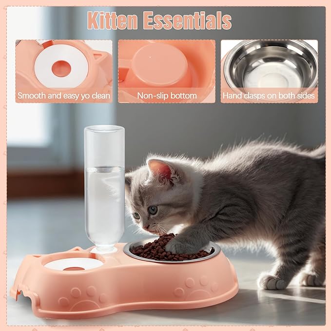 Eccliy Kitten Starter Kit, 10 Pcs Cat Starter Kit for Indoor Cats Kitten Essentials Includes Litter Box, Pet Toy, Folding Carrier, Climbing Frame, Mat, Collar, Automatic Food Bow(Classic,Pink)