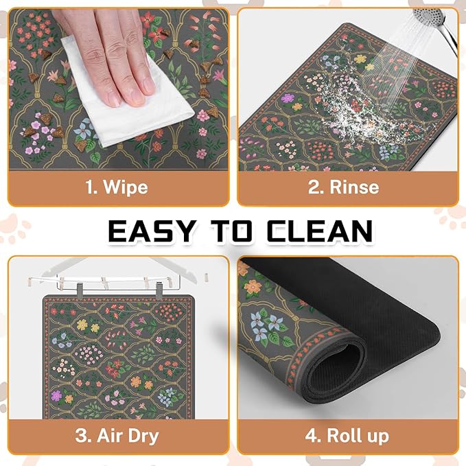 Absorbent Pet Dog Bowl Mat for Food and Water, Pet Cat Food Feeding Mat with Non Slip Rubber Backing, Dog Food Mats for Floors Waterproof, 12"x20"