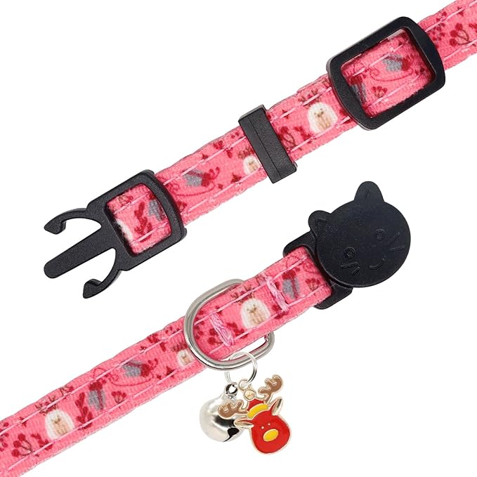 Christmas Cat Collar, Cotton 2 Pack Cat Collar with Bells, Breakaway Collars for Girl Boy Kittens, Reindeer