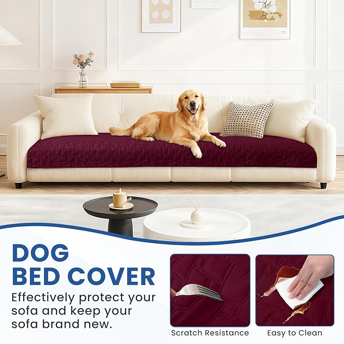 Waterproof Dog Bed Cover Pet Blanket, Soft Couch Cover for Dogs Washable, Non-Slip Dog Blanket Protect Furniture Couch Sofa Car for Puppy Large Dogs Cat Christmas (82x102 Inch, Burgundy)