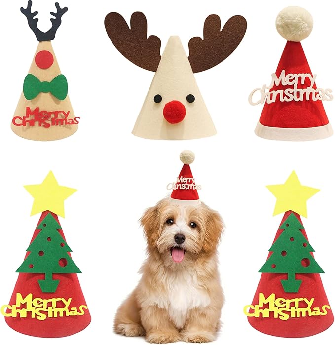 5 Pcs Christmas Dog Hats Cute Cats Party Hats Pet Set Dogs Santa Hats Puppies Kittens Grooming Accessories Costumes. (Small Christmas A)