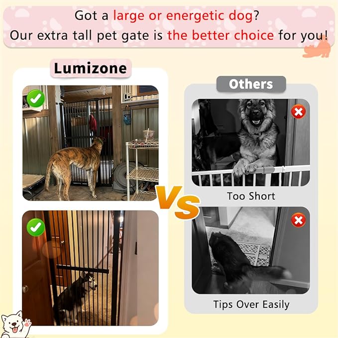 Lumizone Extra Tall Cat Gate 61.02" High Pressure Mounted Extra Wide 26.38"-30.11" (17Sizes) 1.37" Gap No Drilling Auto-Close Tall Pet Gate for Dogs (Cream, 26.38"-30.11" W)