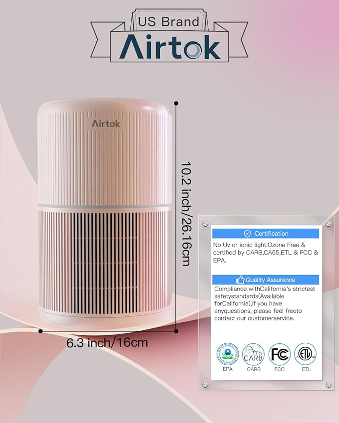 2 Pack Air Purifier for Home Bedroom with H13 True HEPA Filter for Smoke, Smokers, Dust, Odors, Pollen, Pet Dander | Quiet 99.9% Removal to 0.1 Microns | Pink Available for California