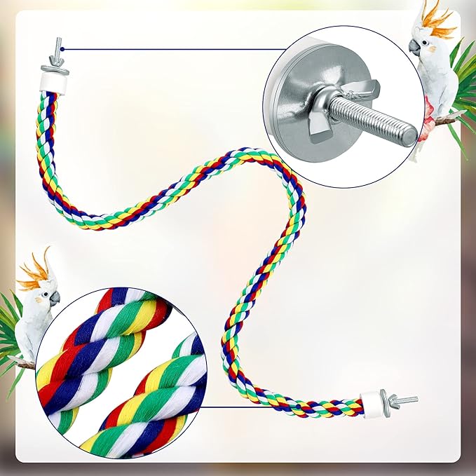 Weewooday 2 Pcs Bird Rope Perches Climbing Rope Bird Cage Accessories for Parrots, Parakeets, Cockatiels, Conures