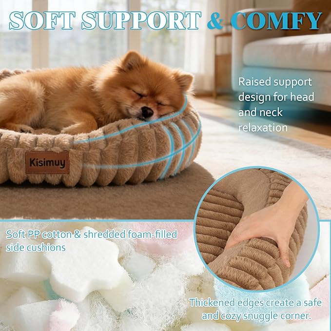 Cute Dog Bed for Medium Size Dog, Calming Medium Dog Cat Bed with Anti-Slip Bottom, Washable Soft Faux Fur Pet Bed, Rectangle Puppy Bed with Handle for Indoor Pets, 30" x 24" x 5", Brown