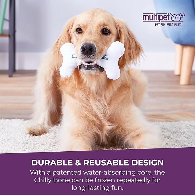Multipet Chilly Bone Dog Toy - Vanilla-Scented Canvas Freezable Teething Toys - Frozen Toy for Chewing & Playing - Freezable Dog Toys (1 Count, 5.5”)