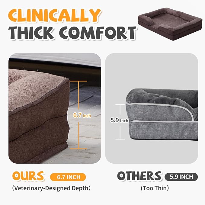 Makigued Orthopedic Dog Bed for Medium Dogs Egg Crate Foam Pet Sofa with Waterproof Liner, Removable Washable Cover, Nonslip Bottom, Cozy Couch for Medium Dogs and Cats, 28.0X22.8X6.7, Dark Brown