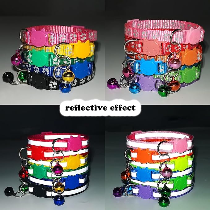 Pink Cat Collars with Bells, [2 Pack] Break Away Cat Collar with Bells, Reflective Kitten Collar Breakaway for Boy Pet Cats Kitty