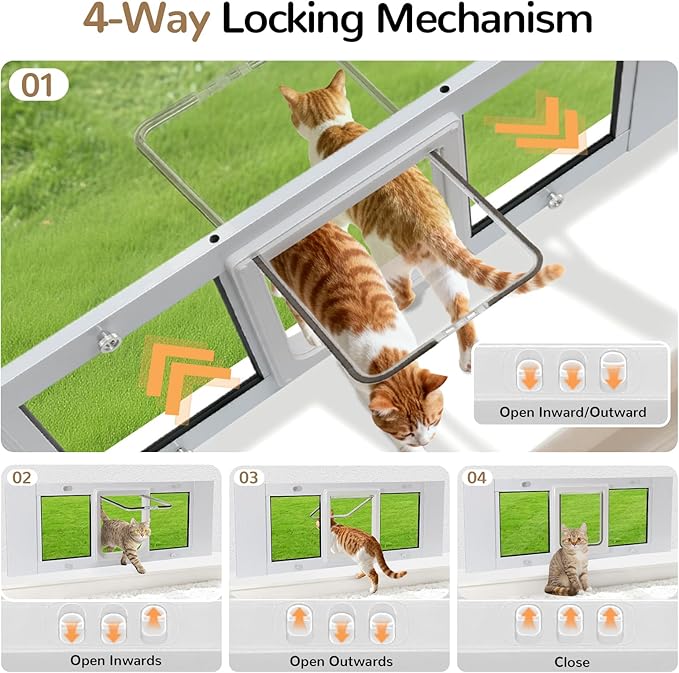 Cat Door for Window, Fits 31"-36" Width Windows, Quick-Fit Pet Door Window Insert, 4 Locking Mechanisms, Magnetic Closure Window Cat Doors Safety & Weatherproof