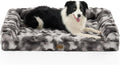 Faux Fur Orthopedic Dog Bed, Extra Large Dog Bed, Supportive Foam Pet Sofa with Waterproof Lining Cover, Washable U-Shaped Pet Couch with Anti-Slip Bottom Design, Tie-dye Grey XXL 48x32x8 inch