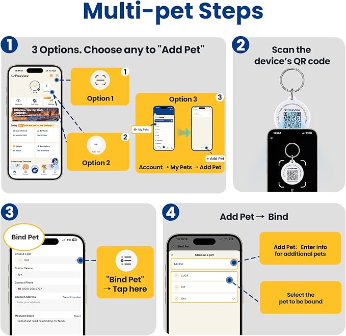 Smart Pet Tracker for Collar - Dog Trackers Location for Pet with Holder, No Monthly Fee, Real-Time Tracking, iOS Only, Emergency Contact, Long-Lasting, Anti-Lost Tracker for Cats, Bag Straps,Pink