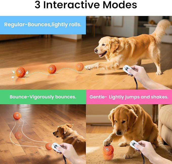 Smart Interactive Dog Ball - Auto Bouncing & Rolling, Chew-Resistant E-TPU Material, 3 Interactive Modes, IPX7 Waterproof, Smart Chase Pet Toy Ball for Medium and Large Dogs (Orange)