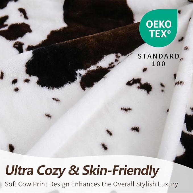 Bnuitland Cow Printed Fleece Flannel Throw Blanket, 300 GSM Double Sided Fuzzy Fluffy Blanket for Bed Sofa Couch Travel, Super Soft Lightweight for Adults and Kids, 50×60 inch