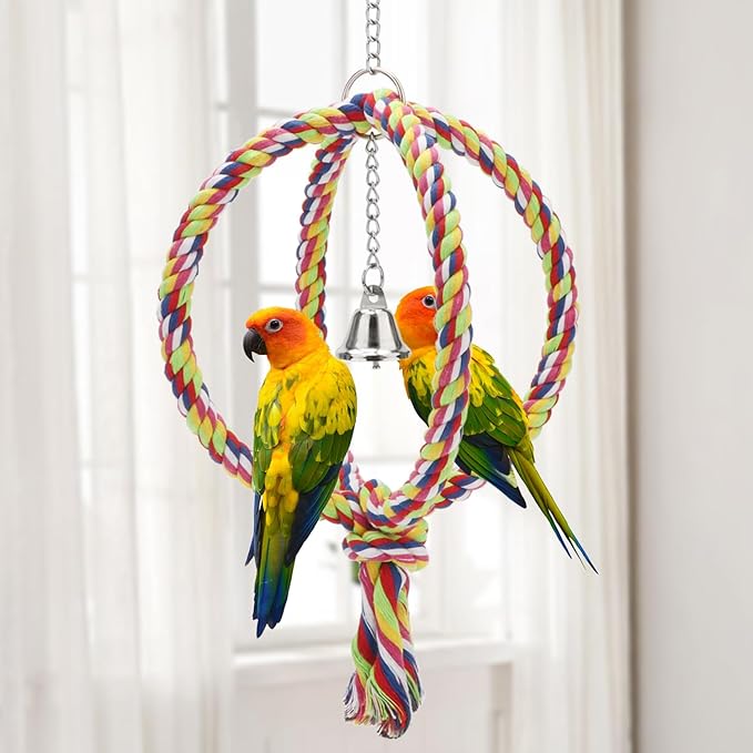 Bird Rope Swing Colorful Perch Climbing Toy for Parrots Budgie Parakeet Cockatiel Cockatoo Conure (8.3 inch)