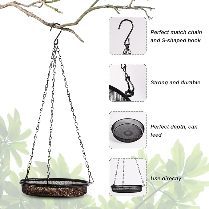 Hanging Bird Feeder & Tray&Metal Mesh Platform & Feeder Hanging for Outdoor Garden Yard Perfect for Attracting Bird
