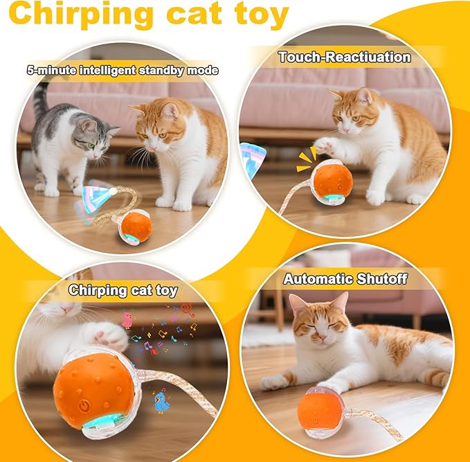 3-Pack Interactive Cat Toys Ball for Indoor Cats＆Dog,Automatic Cat Toy with Elastic Mesh Tail,Rechargeable Rolling Kitten Toy,Include 12 Cat Spiral Spring,Cat Enrichment Toys for Indoor Cats