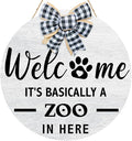 Welcome It's Basically a Zoo in Here Sign,Funny Pet Front Door Sign,Welcome Zoo Wooden Hanging Wall Plaque for Porch Outdoor Pet Lover Owner Gift,Dog Signs for Home Decor,13.7''×13.7''