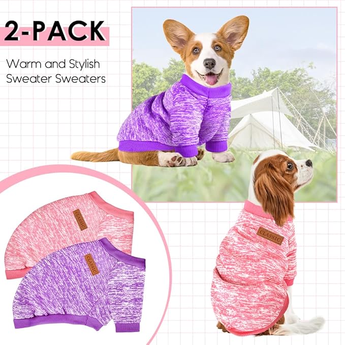 2 Pcs Dog Sweaters for Small Dogs Girl Boy Winter Fleece Clothes Warm Soft Dog Sweatshirt Outfit for Dogs Cats Pet Apparel