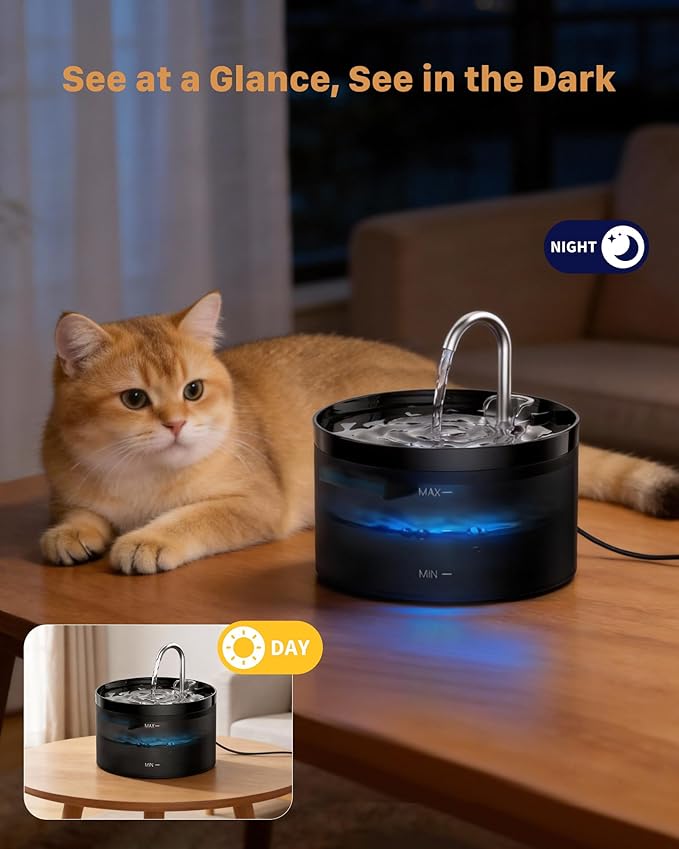 Cat Water Fountain: Dog Bowl Fountains - Automatic Pet Dispenser - Dogs Drinking Waterer Bowls Indoor - Auto Watering Dish Supplies - Easy Cleaning Animal Machine - Quiet 67oz/2L Kitty Drink Fountain