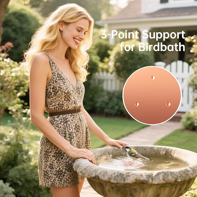 Bird Bath Copper Disk, Premium 0.6mm Sturdy 99.99% Pure Copper Disk for Bird Baths,Triple-Point Support Ensures Clean Water Year-Round, Compatible with All Outdoor Birdbath Bowls