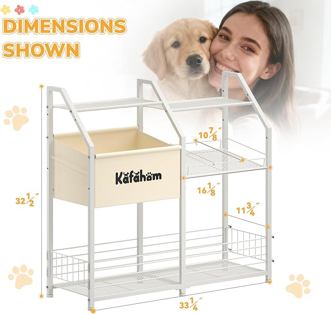 KAFAHOM Dog Toy Basket, Dog Toy Box for Living Room Area, Dogs Toy Bin with Storage Organizer, All-in-One Cat Stuff Box & Essential Holder with Can Dispenser, Great Gift for Pet Lovers