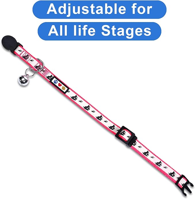 Pawtitas Glow in The Dark Cat Collar with Breakaway Safety Buckle & Bell Adjustable Kitten Collar, Pink